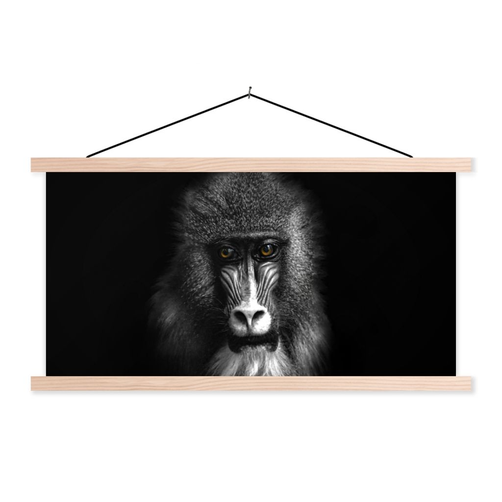 MuchoWow Textilposter Affe - Tiere - Augen - Braun - Schwarz und weiß 60x30 cm mit holzfarbenen Rahmen - Dekoration