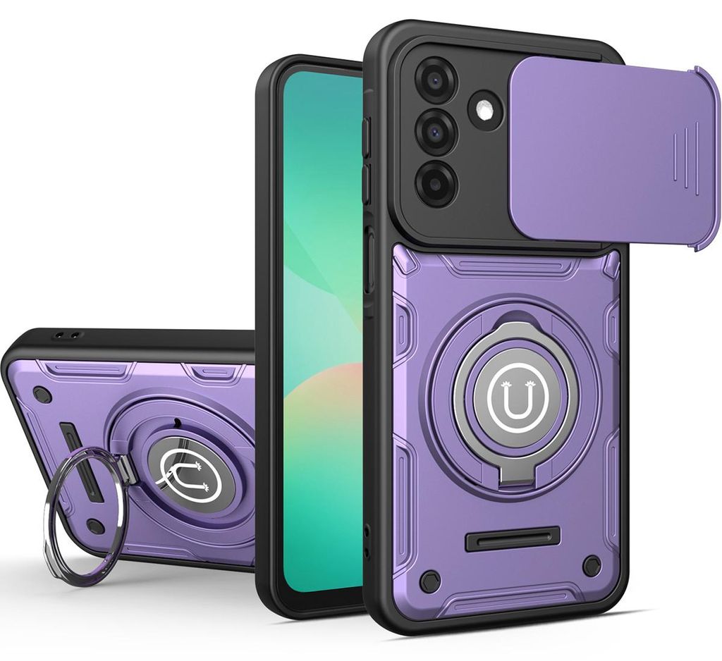 Magnetische Handyhülle für Samsung Galaxy A36 mit Kameraschutz Schieber, Ringhalter und Ständer, Stoßfeste Hülle Lila
