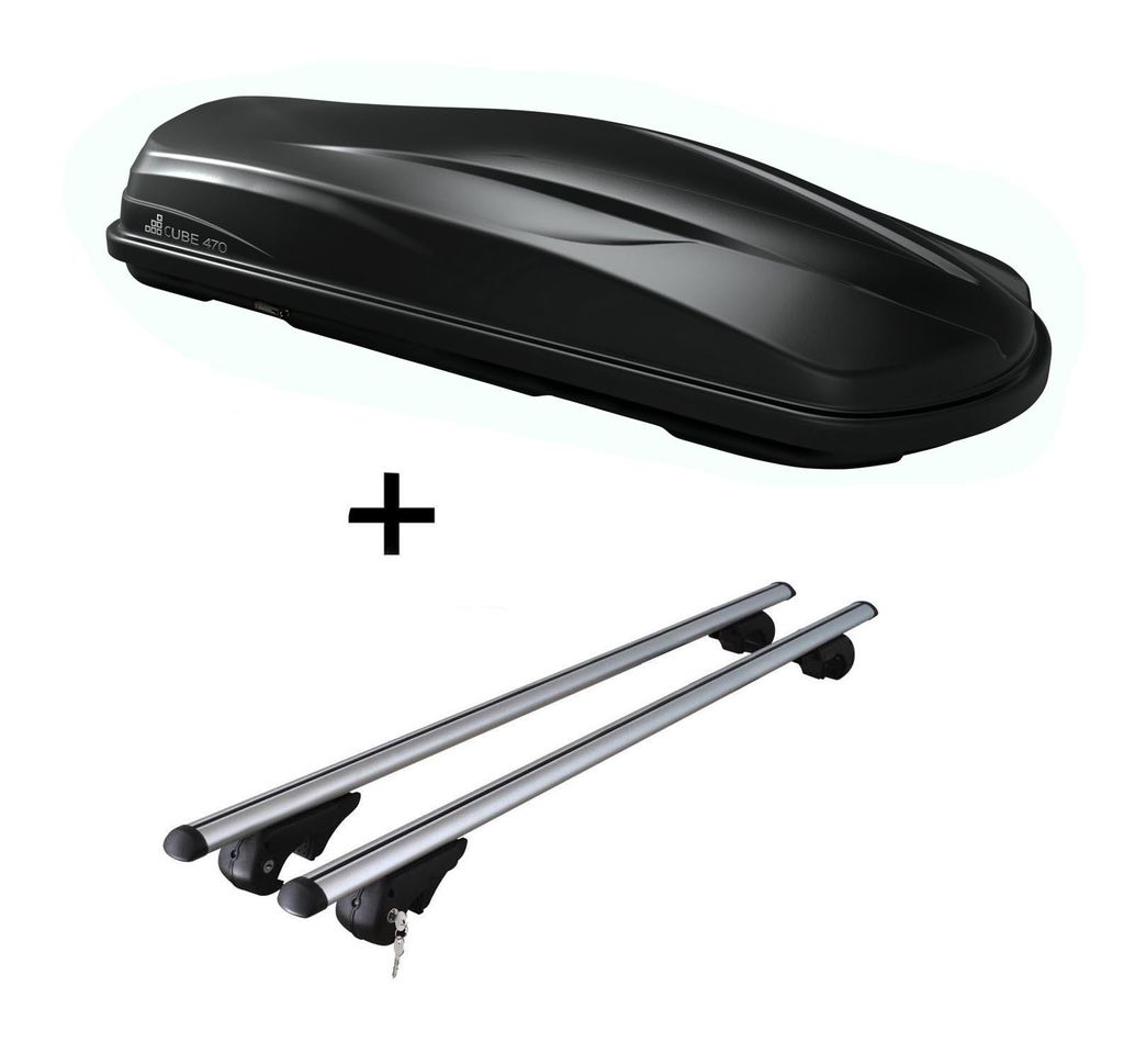 Dachbox/Gepäckbox CUBE470 + Dachträger Rio 120 kompatibel mit für Audi A4 Avant 8E/B7 04-08