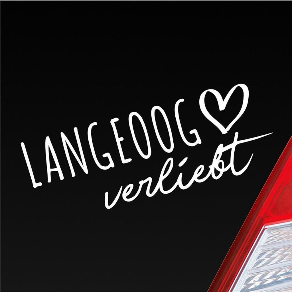 Auto Aufkleber Langeoog verliebt Herz Insel Nordsee Liebe Car 19x7 cm Weiss Glanz Sticker Heckscheibenaufkleber