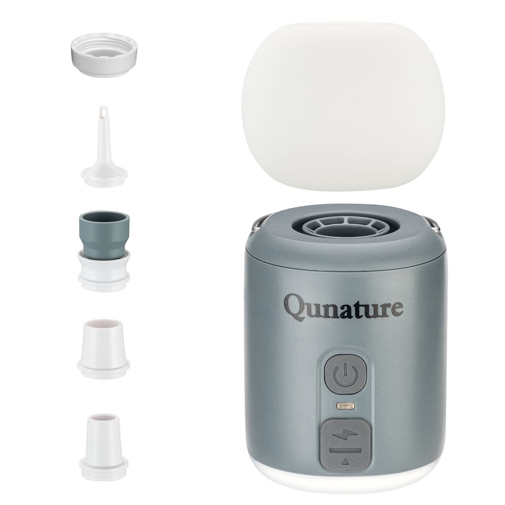 Qunature 1600mAh Mini Pump 4,5kPa wiederaufladbare Elektrische Luftpumpe Camping, Grau, Mit Pilz-Lampenschirm