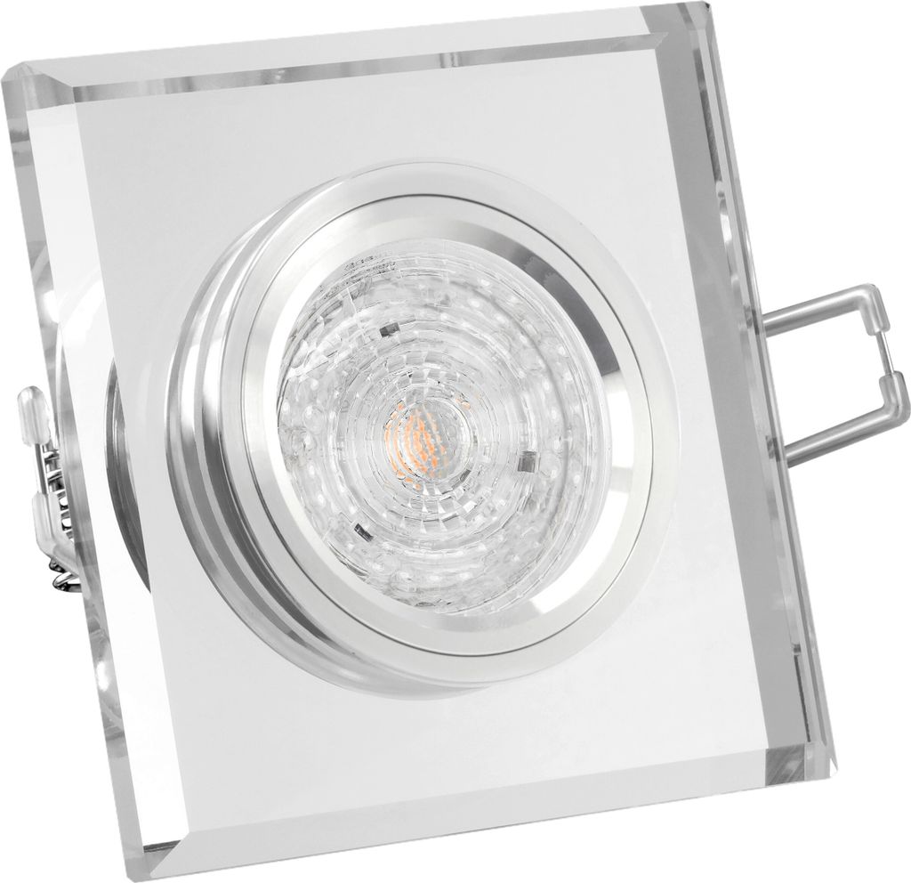 SSC-LUXon Design LED-Einbaustrahler eckig aus Glas mit LED Lampe 4,9W neutral-weiß 4000K dimmbar - Kein Trafo erforderlich
