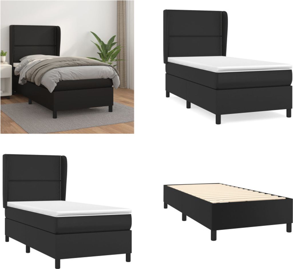 vidaXL Boxspringbett mit Matratze Schwarz 90x190 cm Kunstleder - Boxspringbett - Boxspringbetten - Bett - Schlafzimmermöbel