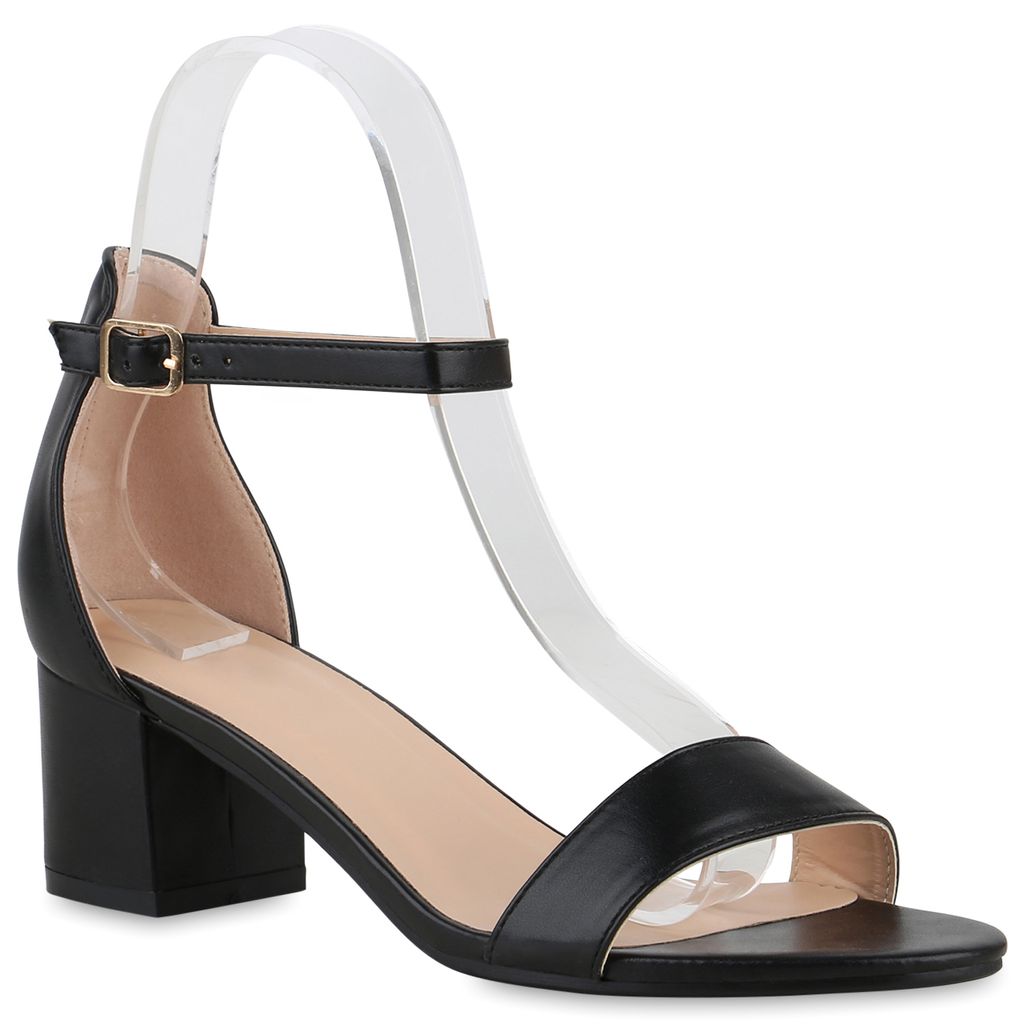 VAN HILL Damen Klassische Sandaletten Blockabsatz Schuhe 840130, Farbe: Schwarz, Größe: 36