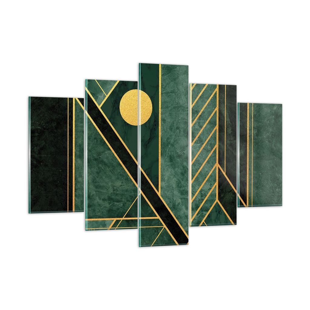 Bilder auf glas - 5 Teile - Grün Stück geometrisch - 150x100cm - Glasbilder - Wandbilder - Bilder - zum Aufhängen bereit - Wanddekoration aus Gl...