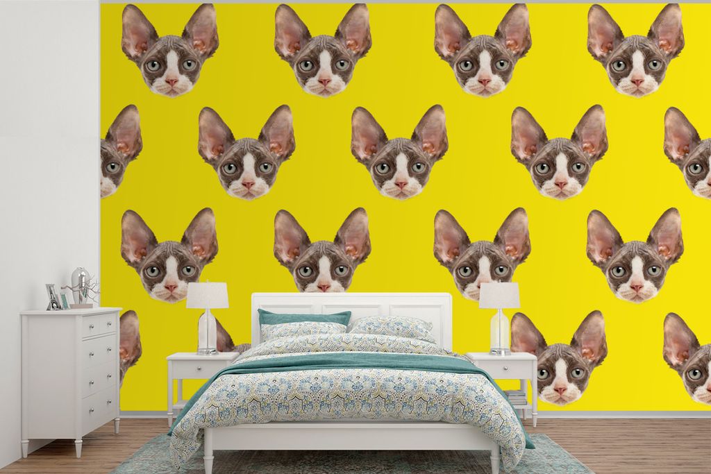 MuchoWow Fototapete für Wohnzimmer oder Schlafzimmer Wandtapete Vinyl Motivtapete Haustiere - Muster - Gelb - 525x350 cm - Das Hintergrundbild