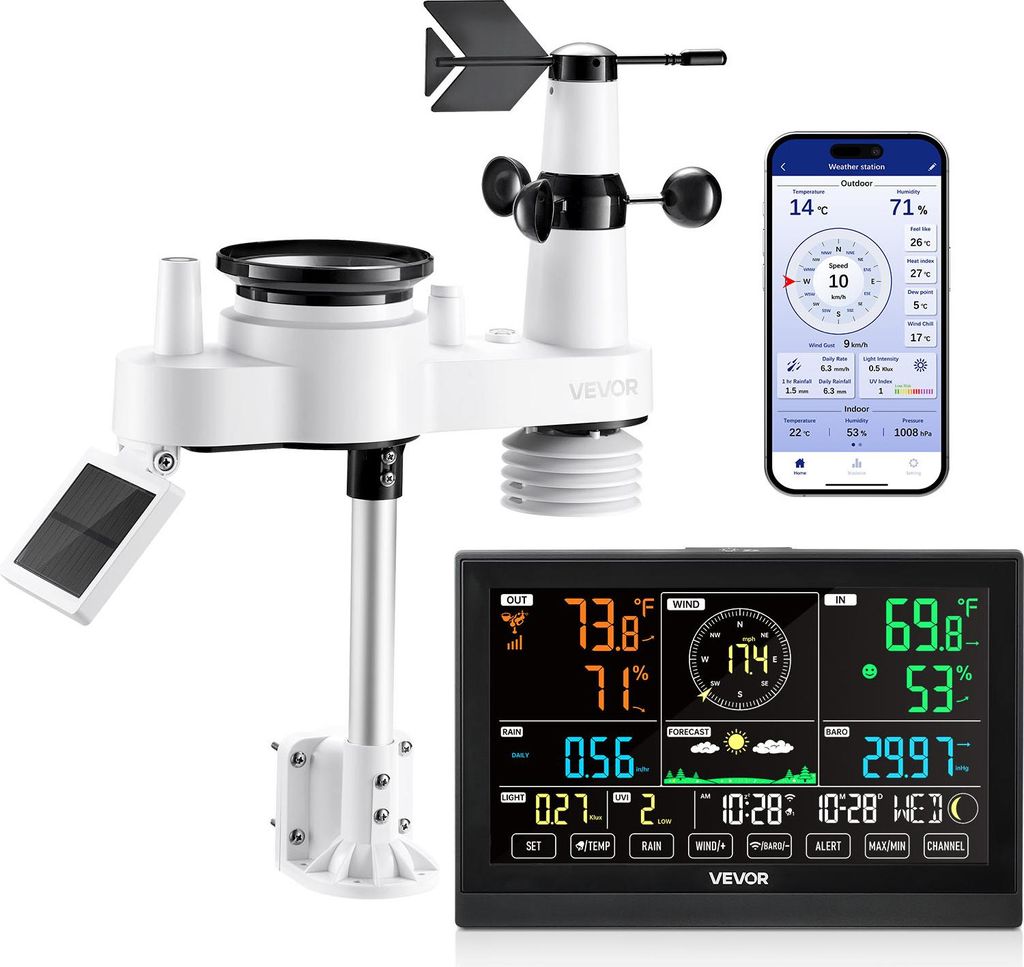 Stazione meteo WLAN 7-in-1 VEVOR con APP, display VA da 7,5 Immagine del prodotto 