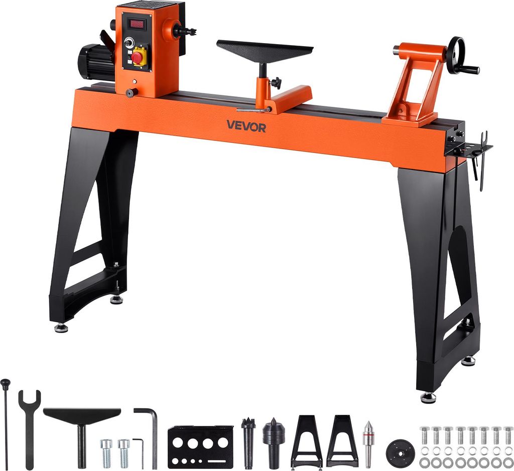VEVOR Drechselbank, 1,5 PS, Drechselmaschine mit variabler Drehzahl von 0 bis 3200 U/min, Drehtischmaschine 406x1020 mm Werkbank, Drehbank, für mi...