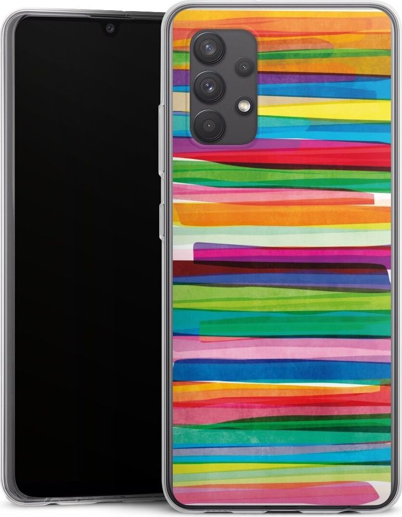 DeinDesign Handyhülle für Samsung Galaxy A32 4G Silikon Hülle Case Smartphone Schutzhülle Streifen Wasserfarbe bunt
