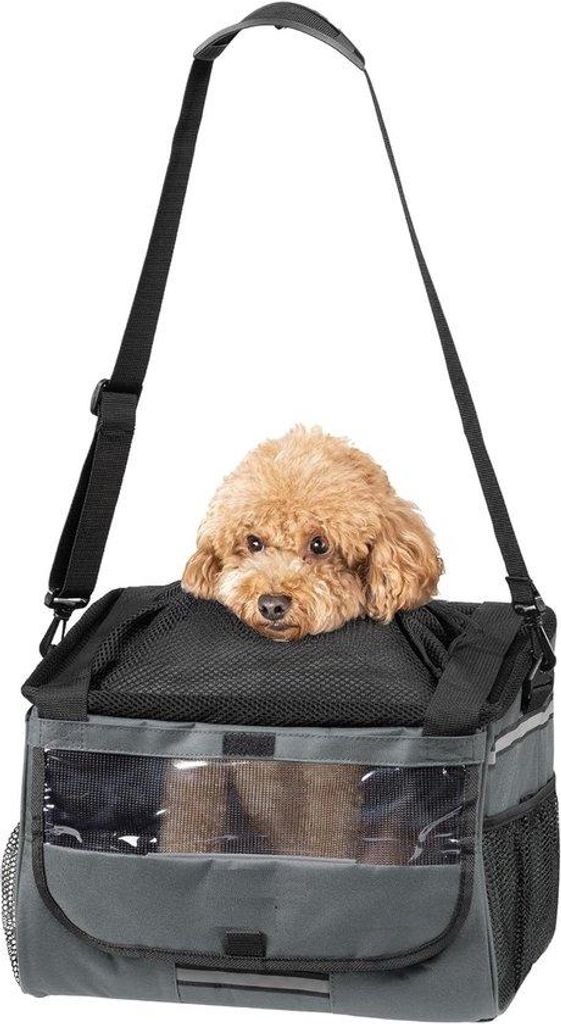 Famanu Hunde-Fahrradkorb mit Tragetasche, bis 10 kg, schwarz/grau