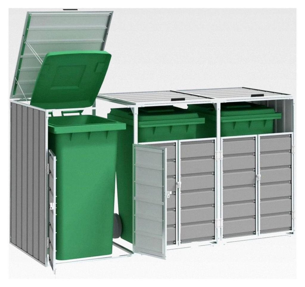 Mülltonnenbox für 3 Tonnen Grau 216x81x115 cm aus Stahl