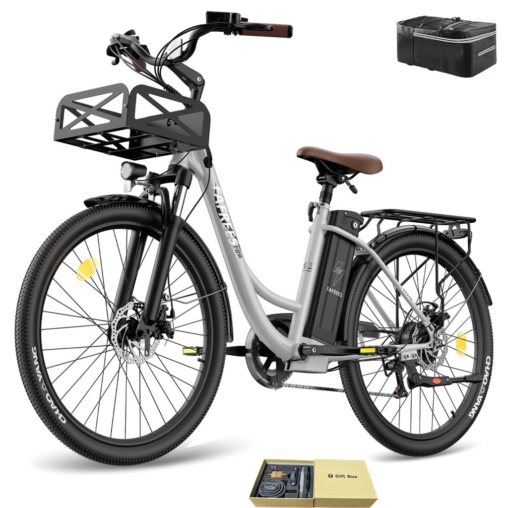E-Bike Pannensichere Reifen 26 Zoll 158 - 198 cm MTB 36 V 20,3 Ah 730,8 Wh bis zu 160 - 200 km Mountainbike Wasserdicht IP54 mit 7 Gang, Grau