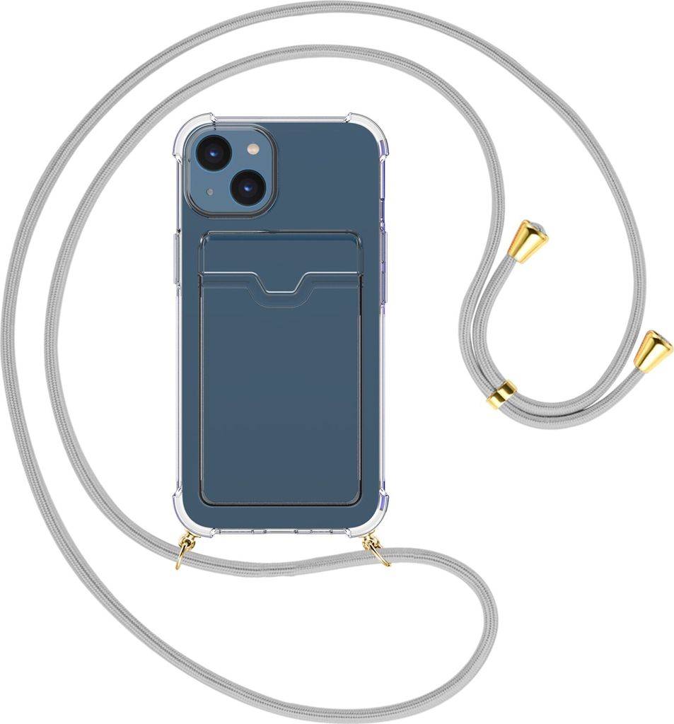 Handykette Backcover-Schutzhülle mit Band (Metall goldfarben) für Apple iPhone 15 - silbergrau