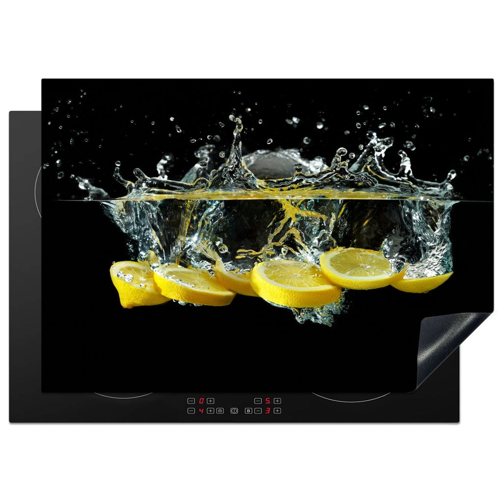 KitchenYeah Herdabdeckplatte Zitrone - Frucht - Gelb - Stilleben - Wasser , 75x52cm, Küche Deko, Glaskeramikkochfeld Herdabdeckung, Abdeckplatte...