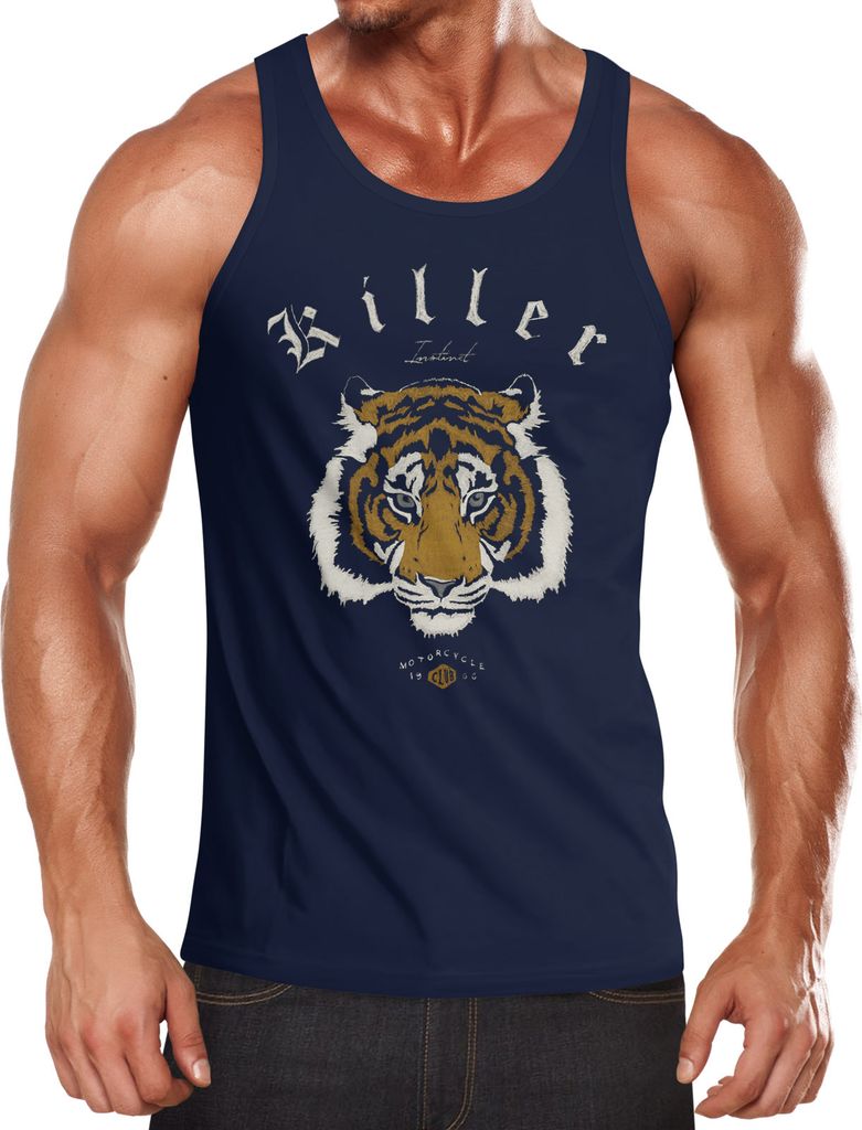 Herren Tanktop Biker Killer Club Vintage Motorrad Tiger Tank Top Neverless L