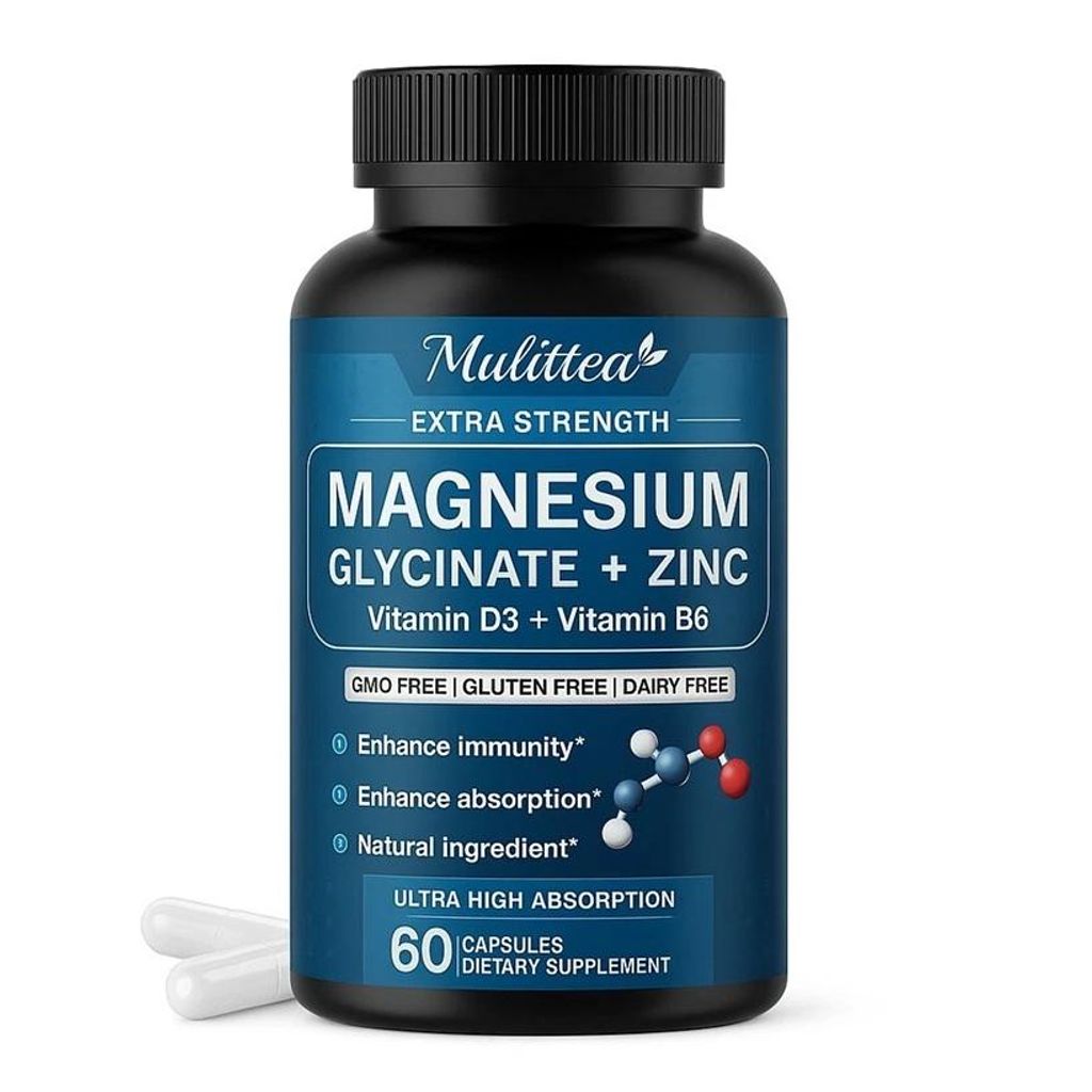 Magnesium Zinc+Vitamin D3+B6 (60 Kapseln) Nahrungsergänzungsmittel, Knochen, Gelenke, Muskeln, Erholung, Gehirn, Nerven, Immunsystem