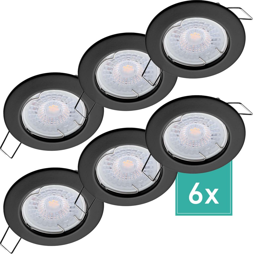 6er Set Oktaplex Einbaustrahler dimmbar inkl. LED Modul 3.000K warmweiß - Deckenspots Schwarz