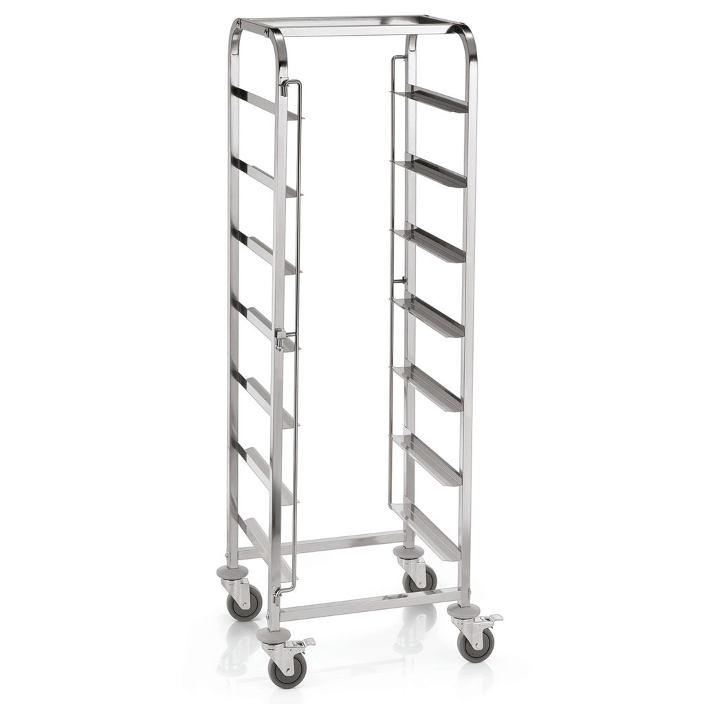 WAS Germany Transportwagen für Spülkörbe mit 7 Schienen, 56 x 56 x 171 cm, Chromnickelstahl