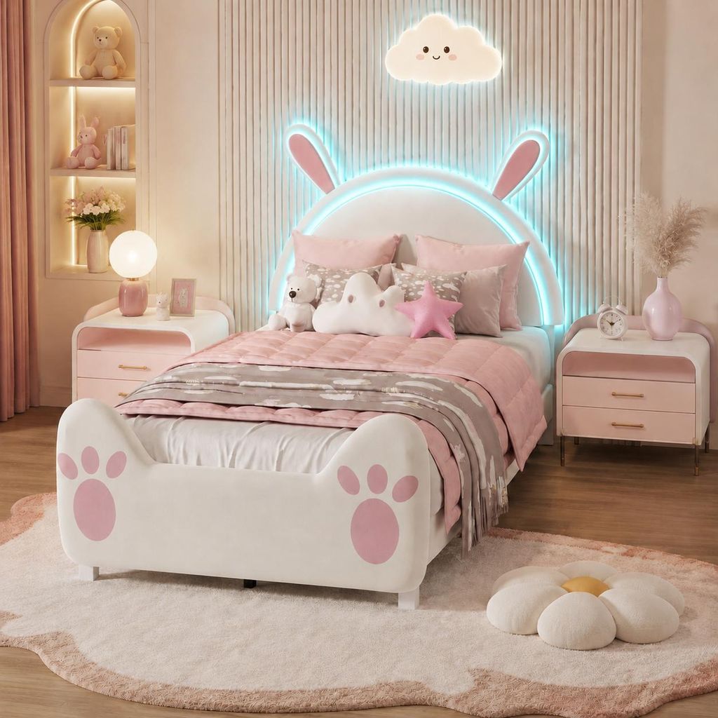 Letto per bambini INONEFT, imbottito, 90x200 cm, con luci Immagine del prodotto  Immagine generata dall'IA