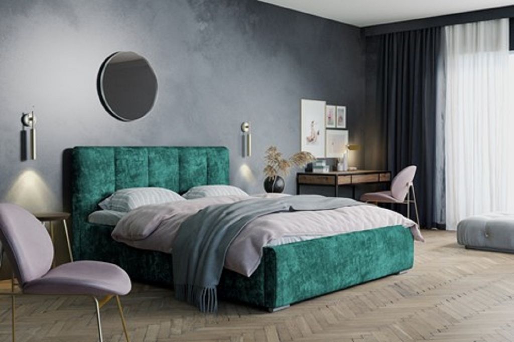 ADIDAR Matylda Polsterbett 160x200cm Doppelbett Metal-Holzrahmen, hydraulisch, Kopfteil, Bettkasten, Lattenrost für besten Schlafkomfort (Grün - ...