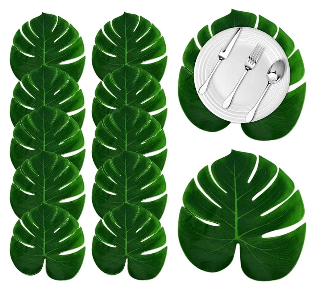 12 Stück künstliche Palmenblätter Deko, Dschungel Deko, Hawaiian Monstera Pflanze, tropische Blätter