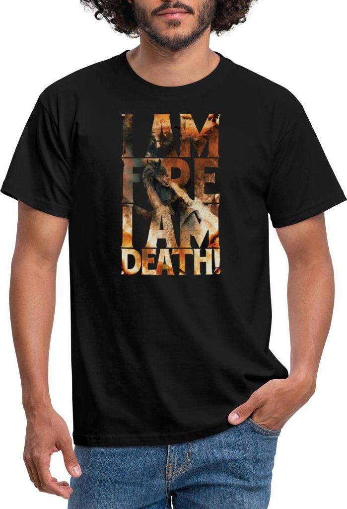 Spreadshirt Der Hobbit Smaug Ich Bin Feuer, Ich Bin Der Tod Männer T-Shirt, XL, Schwarz