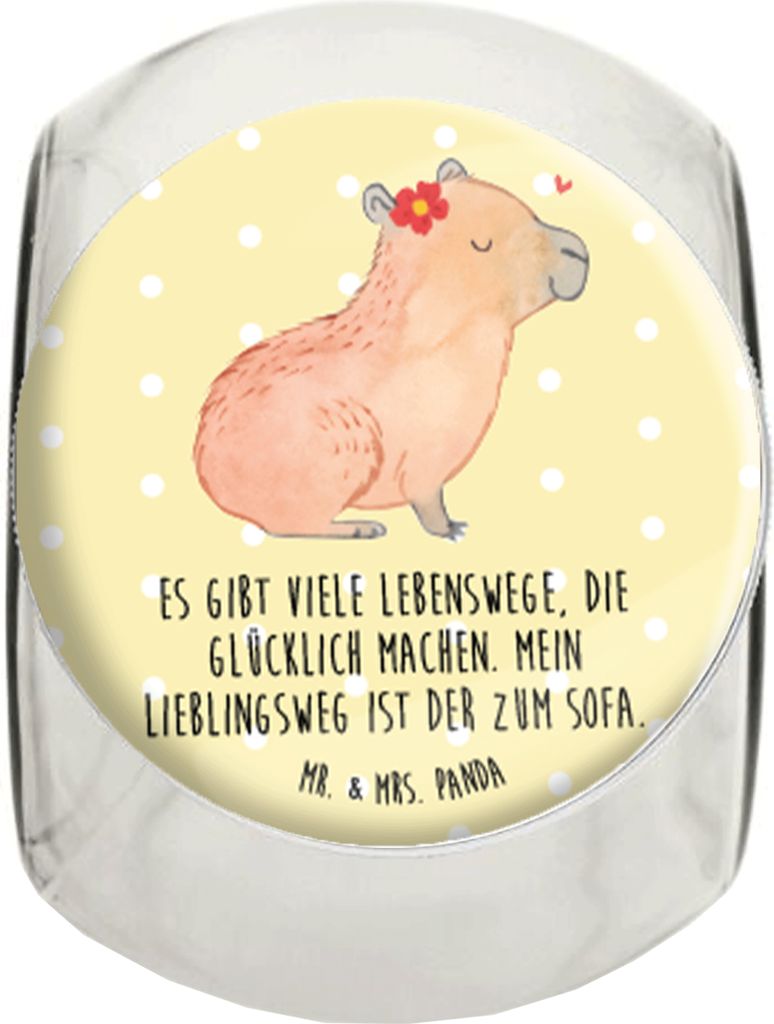 Mr. & Mrs. Panda Lebensmittelbehälter Capybara Blume L 870ml - Gelb Pastell - Geschenk, gewürzglas, Süßigkeitenglas, Tiermotive, Vorratsbehält...