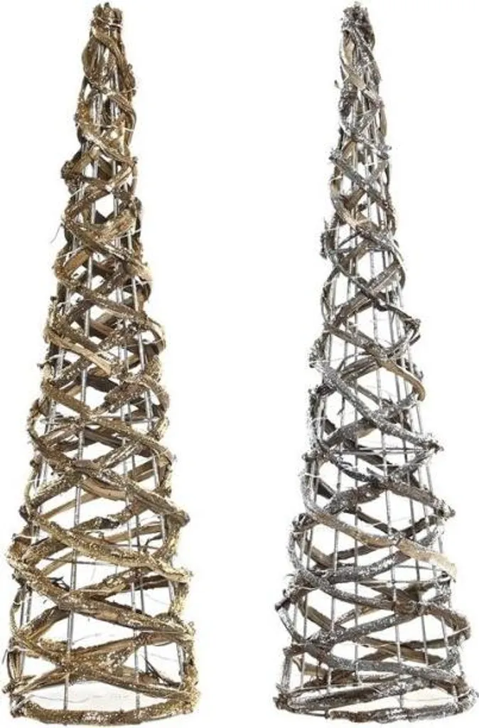Décoration de Table Noël : Cônes Argent et Or en Rotin 62cm (2 Pièces)