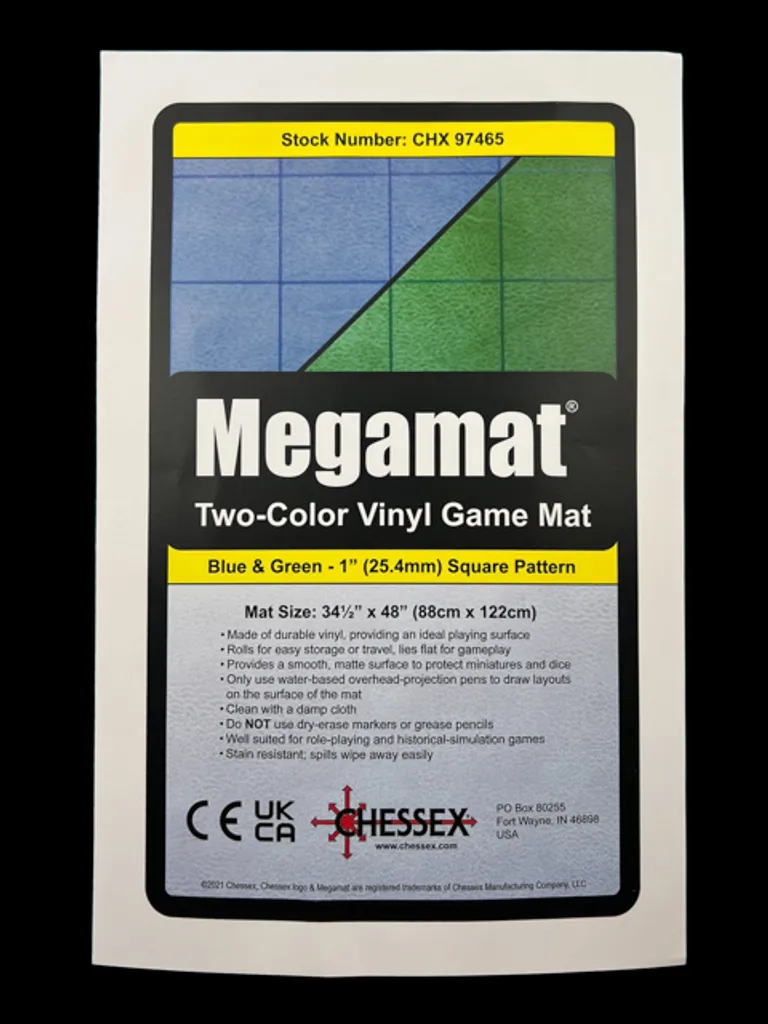 Tapis de jeu Chessex Megamat réversible bleu-vert avec cases de 2,5 cm