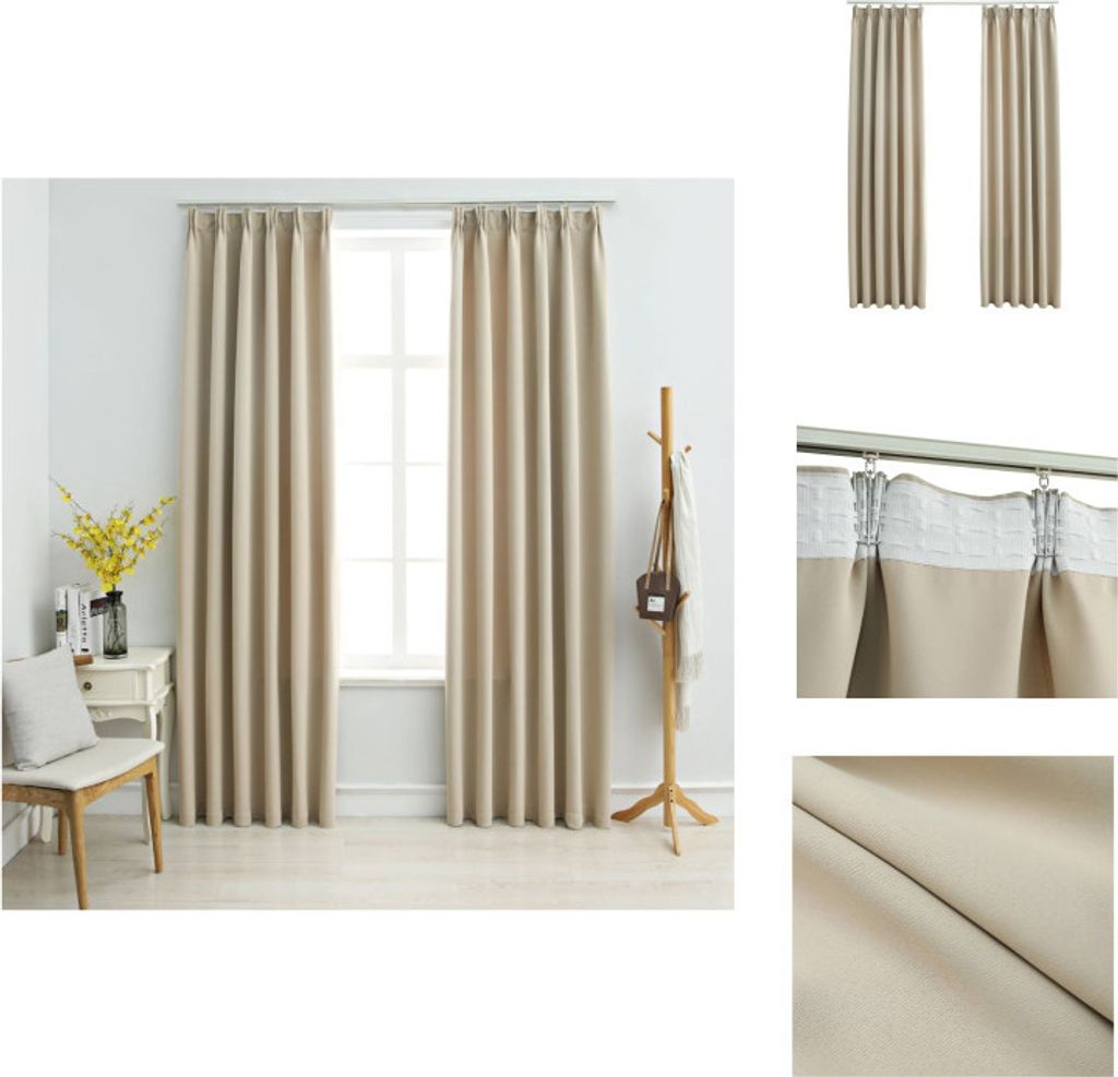 vidaXL Verdunkelungsvorhänge mit Haken 2 Stk. Beige 140x225cm - Vorhänge & Gardinen