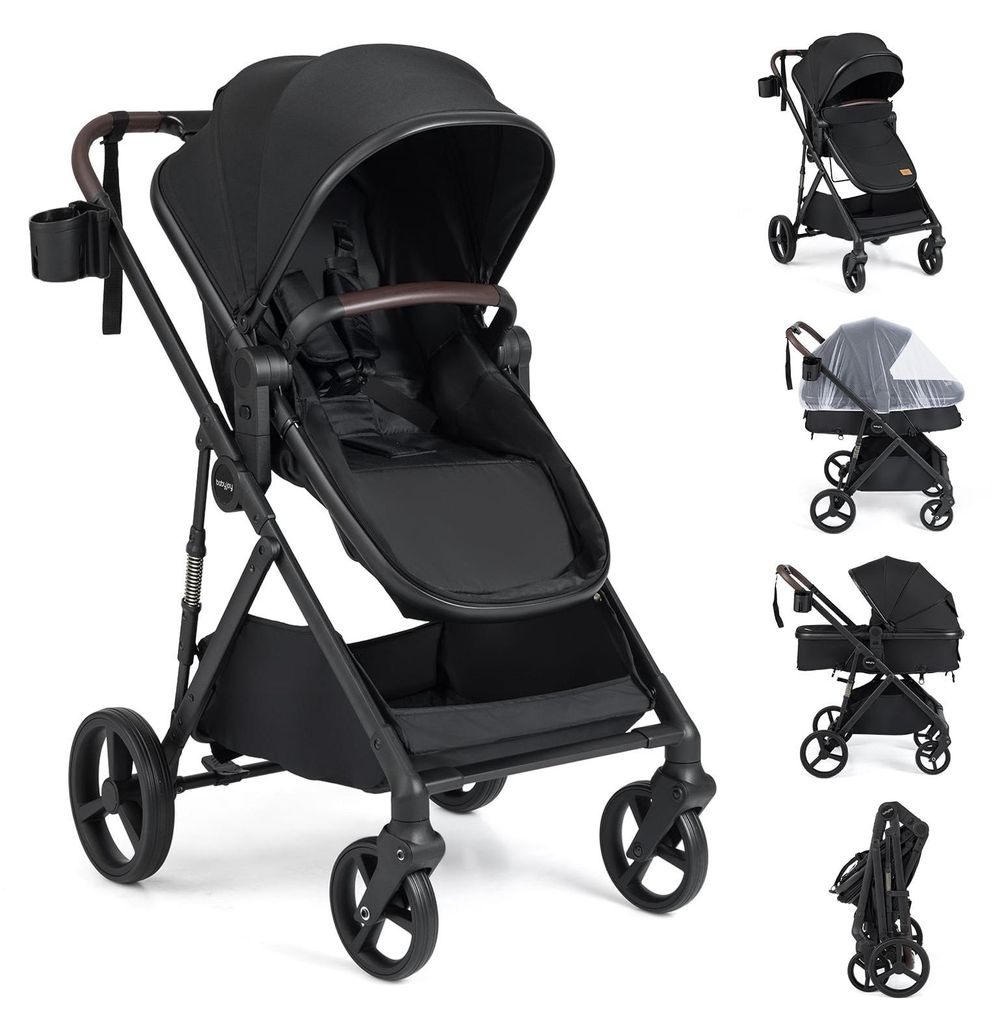 3-in-1-Faltkinderwagen mit wendbarem Sitz und verstellbarer Rückenlehne