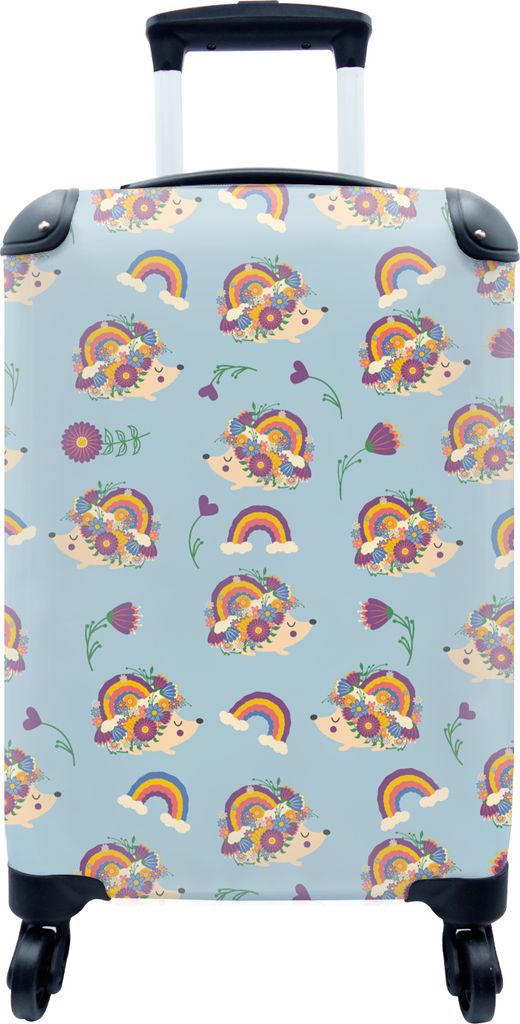 MuchoWow MuchoWow Koffer Handgepäck Trolley Rollkoffer Kleine Reisekoffer mit 4 Rollen - Igel - Regenbogen - Blumen - Muster - Kinder - Cabin ...