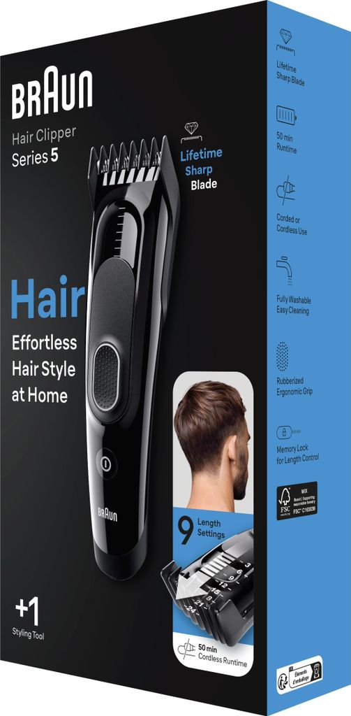 Braun HC5310, Schwarz, 3 mm, 2,4 cm, Kopf, Akku, 50 min Produktbild 
