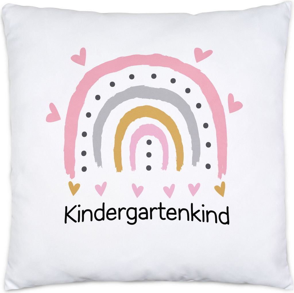 Kindergartenkind Kissen Inkl. Füllung Geschenk Kindergarten Start Kita Rosa Herzen Regenbogen Mädchen