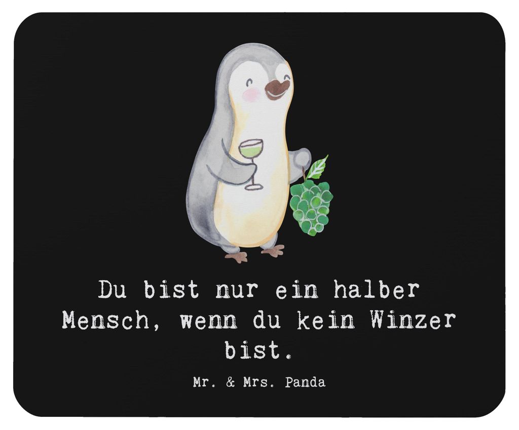 Mr. & Mrs. Panda Mauspad Winzer Herz - Schwarz - Geschenk, Mousepad, notebook, pc mausunterlage, Mouse Pad