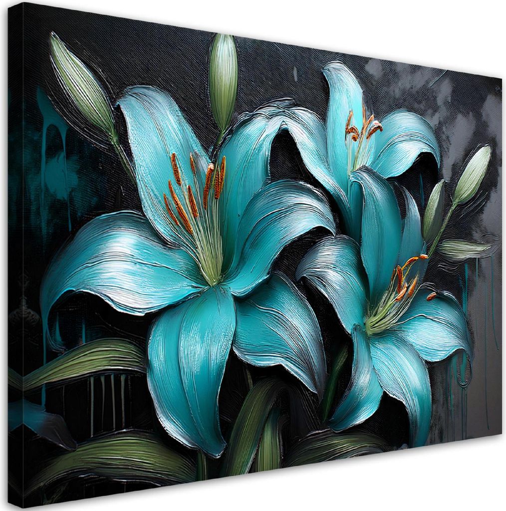 Leinwandbild Lilien Blumen Pflanzen Türkis 120x80 Feeby Türkis bild für die wand bereit zum aufhängen