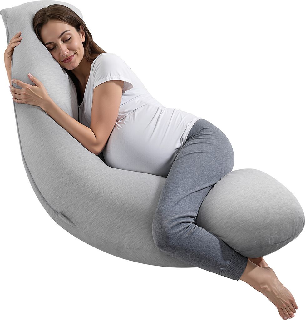 VEVOR Schwangerschaftskissen, L-förmiges Schwangerschaftskissen, weiches und atmungsaktives , Nacken, Bauch und Beinen, Hellgrau