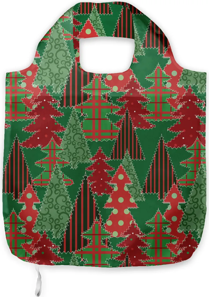Tote Bag Natalizia ABAKUHAUS - Borsa Stoffa Albero Pines Corallo Verde