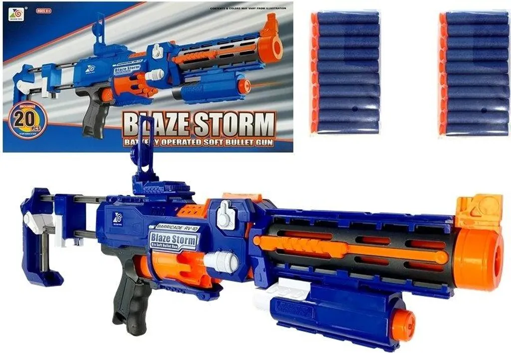 Pistolet NERF bleu longue portée fourni avec 20 fléchettes de mousse