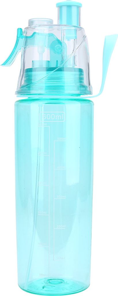 Trinkflasche, 600 ml, tragbar, transparent, Kunststoff, Sprühkopf, auslaufsicher, für Sport, Outdoor, Blau