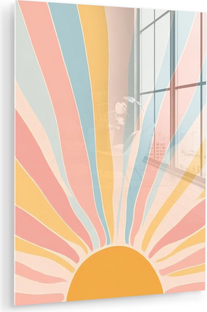 MuchoWow Glasbilder - Bilder auf Wandbild - Foto auf Glas Illustration - Sonne - Pastellfarben 30x40 cm Wanddekoration aus Glas - Acrylglasbild - A...