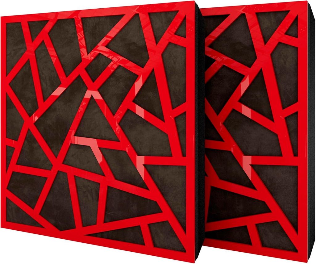 2er-Pack – Akustikpaneel mit Samtstoff und Befestigungsset | 50x50x5cm | Schallabsorption-Diffusion-Schalldämmung | [SKYROSS -Roter Kunststoff|B...