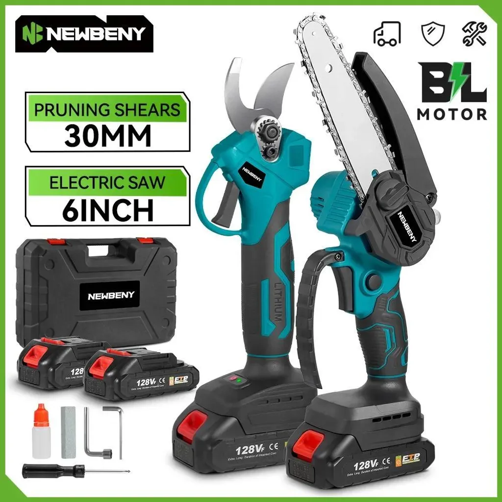Kit d'élagage sans fil : Mini-tronçonneuse et sécateur électrique 18V