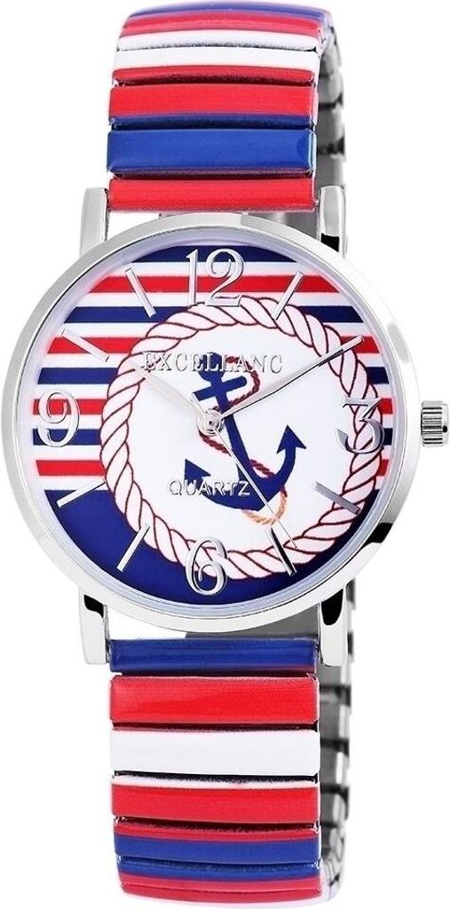 Excellanc 1700006-005 Damenuhr mit Metallzugband Anker weiß blau rot