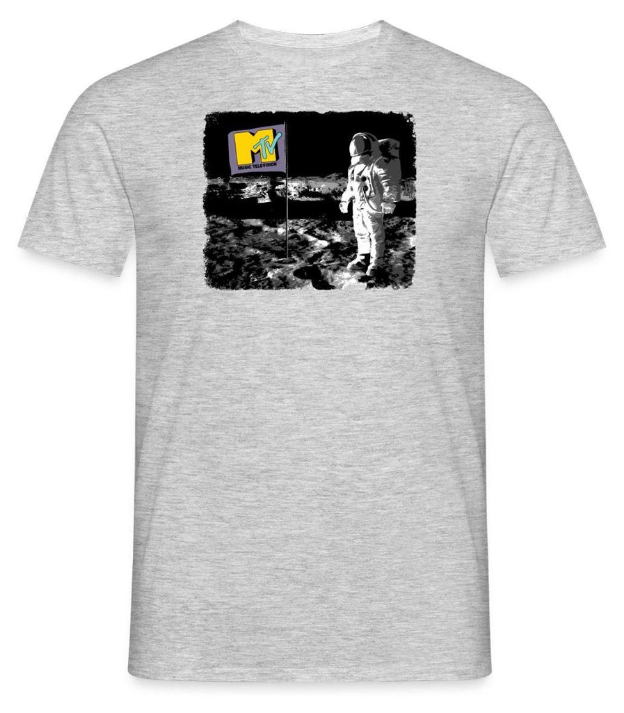 Spreadshirt MTV Astronaut Auf Dem Mond Mit MTV-Flagge Männer T-Shirt, 4XL, Grau meliert