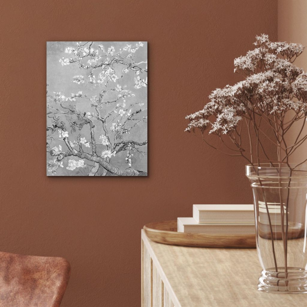 MuchoWow Wanddekoration Metall Metallbild Wandkunst 30x40 cm Mandelblüte - Kunst - Van Gogh - Grau MuchoWow Aluminium Gemälde - Bilder