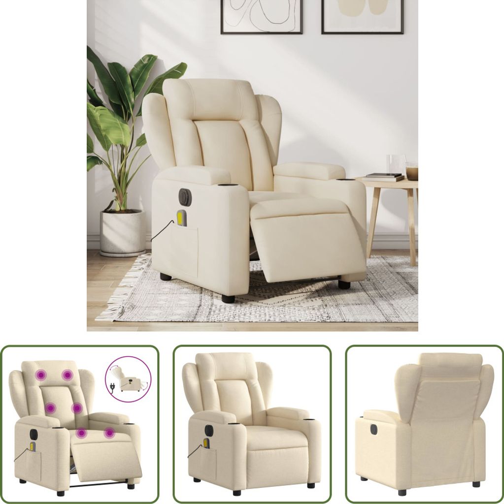 The Living Store Massagesessel Elektrisch Creme Stoff