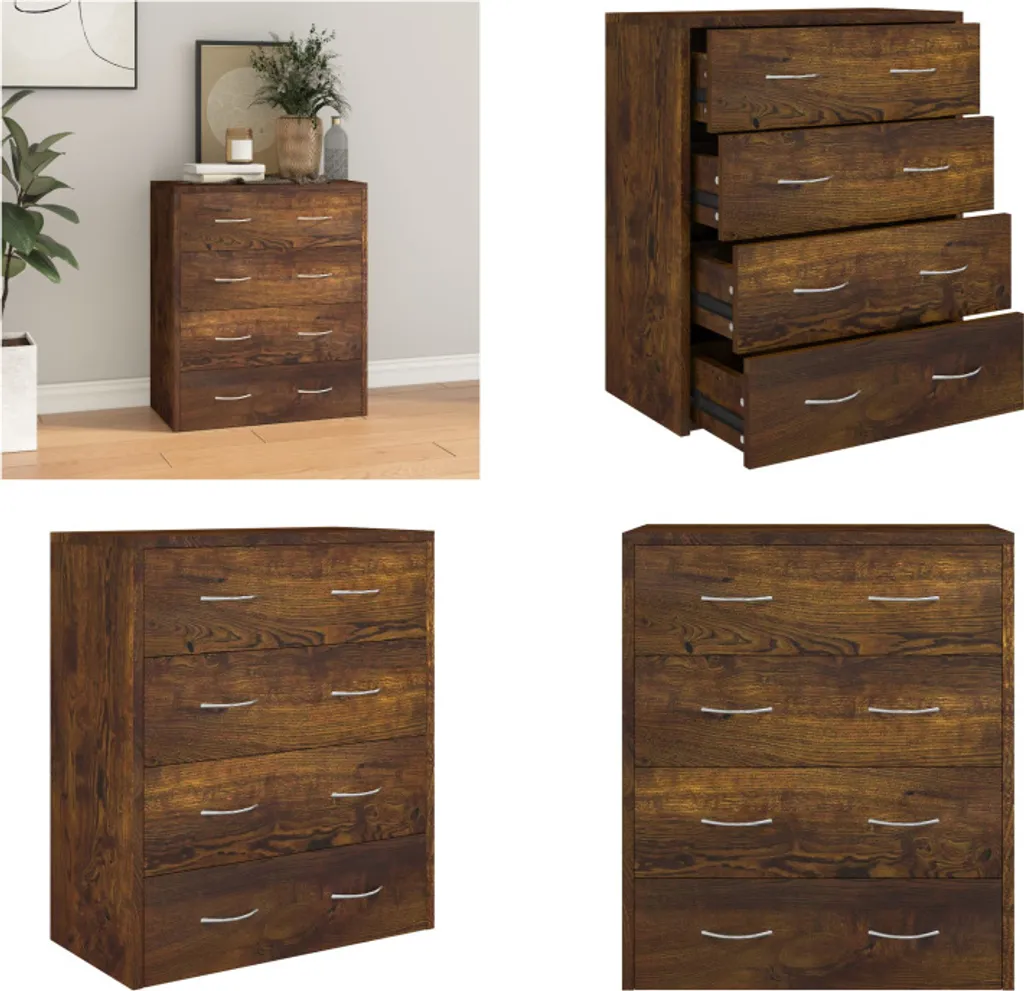 Cassettiera Design Rovere Fumo vidaXL 4 Cassetti 60x30x71cm | Elegante