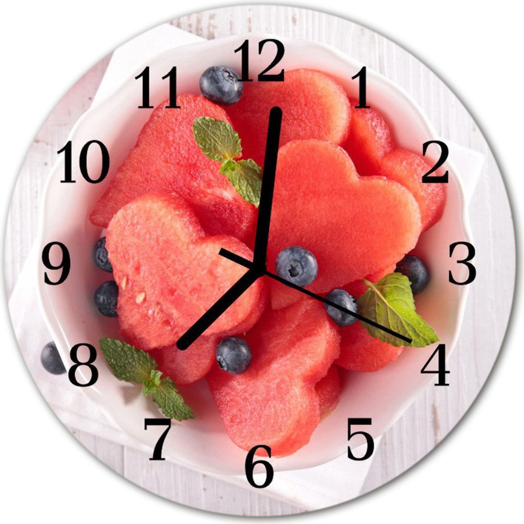 Glasuhr Wanduhr Küchenuhr Echt-Glas 30fi cm Wassermelone Herz rot