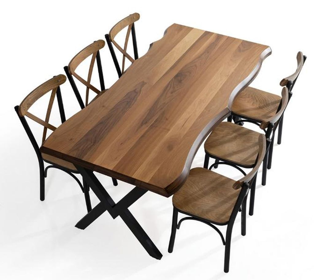 Esstisch Holztisch Mit Baumkante Küchentisch Speisetisch Metallbeine